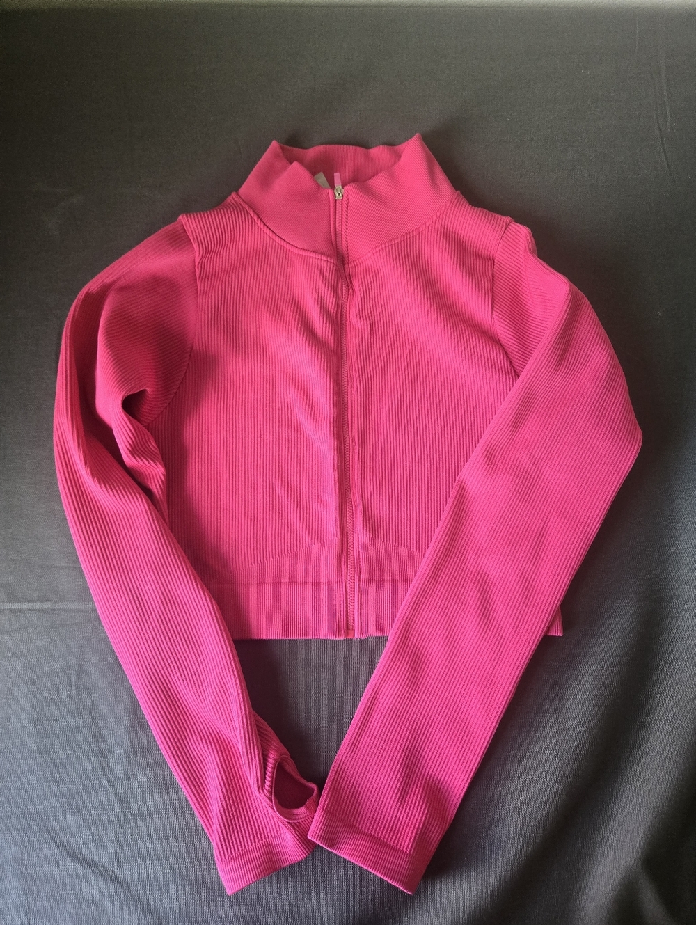 Fashion Nova Hot Pink Ribbed Zip-Up Jacket